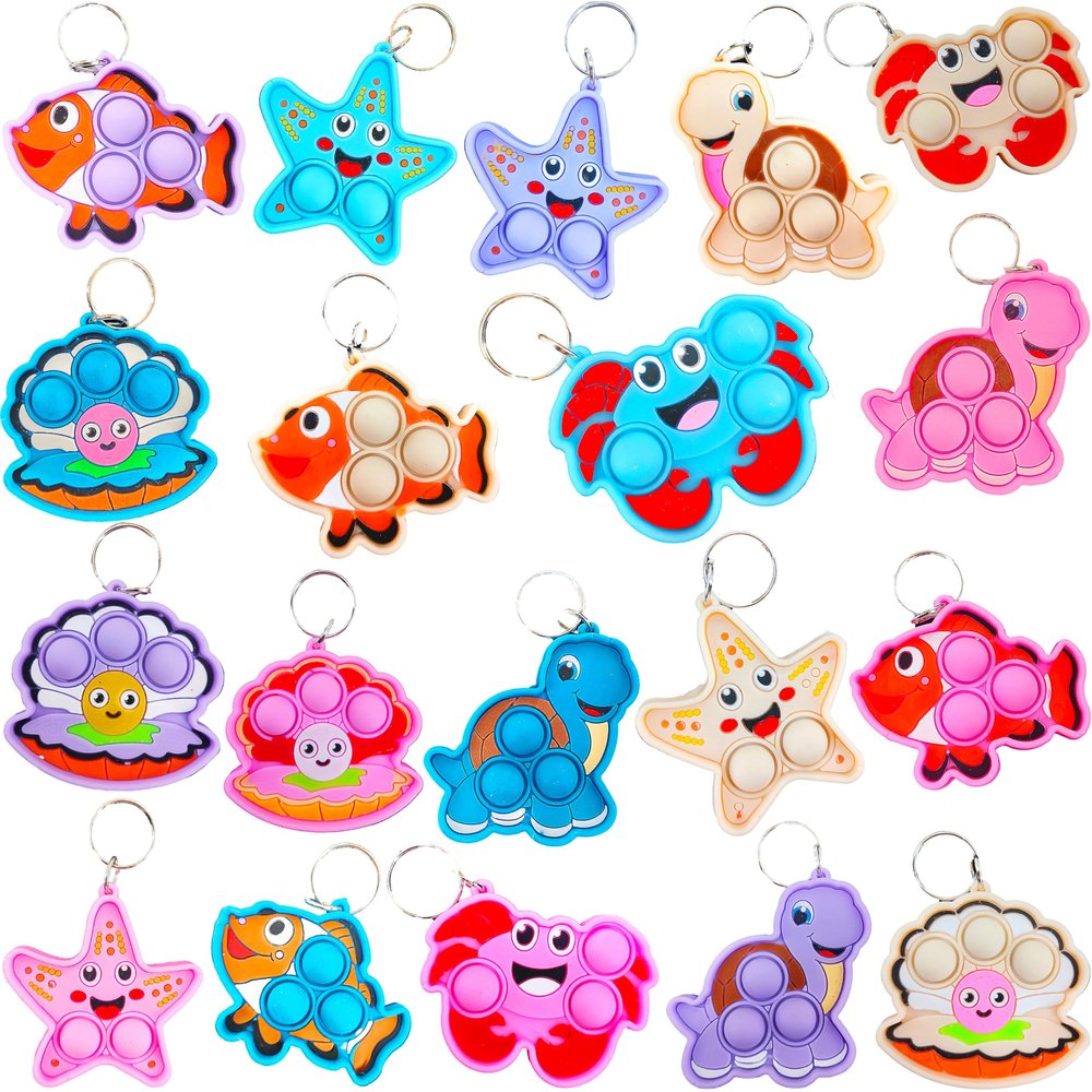 HOZKEAP 25 Pcs Tie Dye Sea Animal Pop Keychain Tiny Silicone Fidget Charm