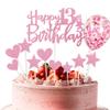 11 Pcs Happy 13th Birthday Cake Topper Set Pink Glitter Cake Decor Hearts Stars Balloons Cake Decorations for Girls Birthday Party Supplies view 1