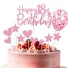 11 Pcs Happy 18th Birthday Cake Topper Stars Hearts Balloon Cake Decor Pink Glitter Cake Decorations for Girls Birthday Party Supplies view 1