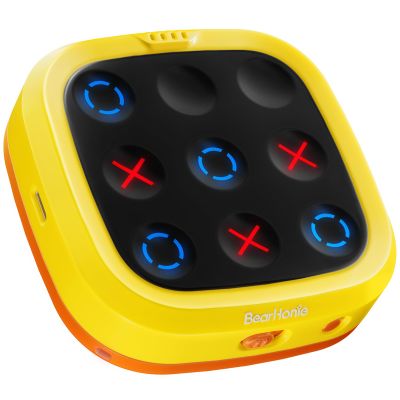 BearHonie 4-in-1 Handheld Tic Tac Toe Game Portable Electronic Board Games for Kids & Adults, Travel Games, Birthday Gifts, Yellow