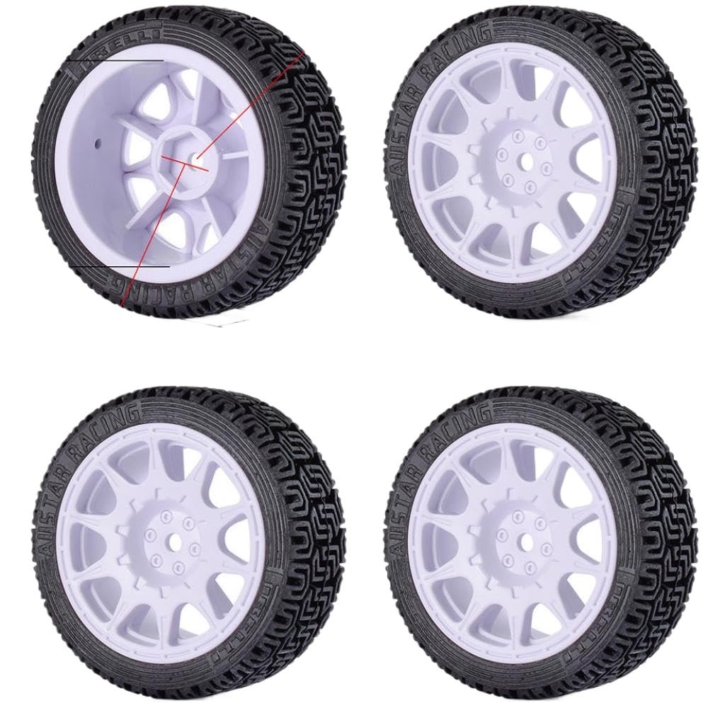 12mm Hex Wheels and Tires Compatible with 1/10 Scale Rally and Drift On-Road Racing Cars Compatible with TT02(AX-2310 White)