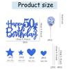 11Pcs Happy 50th Birthday Cake Topper Set with Balloon Star & Heart Cake Picks Blue Glitter Cake Decor for Fifty Birthday Party Supplies view 2