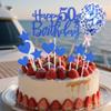 11Pcs Happy 50th Birthday Cake Topper Set with Balloon Star & Heart Cake Picks Blue Glitter Cake Decor for Fifty Birthday Party Supplies view 4
