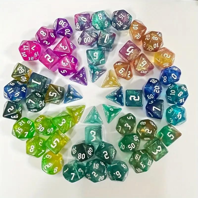8 Colors 56 Pcs Shining DND Dice,Role Playing Glitter Sparkle Polyhedral DND Dice for Gift MTG Accessories