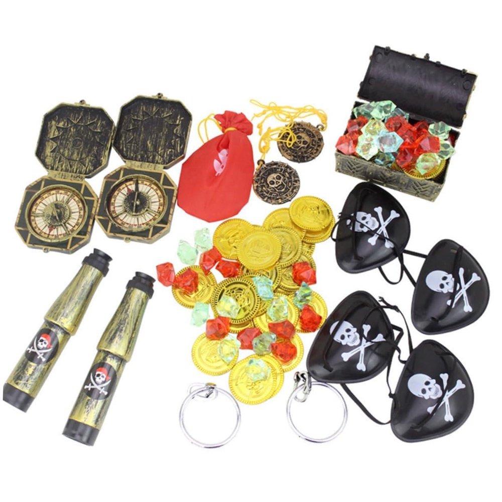 CHICAMPERA 60pcs Pirate Accessories Toys Toy Set Coins Gems Eye Patches Creative Playset for Boy Girl's Imaginative Play