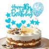 11 Pcs Glitter 16th Birthday Cake Topper Blue Hearts Balloon Star Cake Decoration Sweet Sixteen Cake Decor for Boys Girls view 1