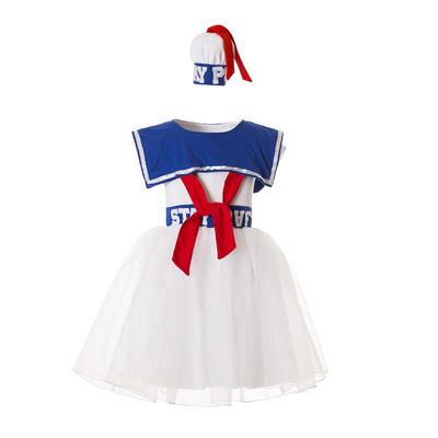 Girls Classic Stay Puft Costume Dress Birthday Party Pageant Tutu Dress with hat 7 Years White