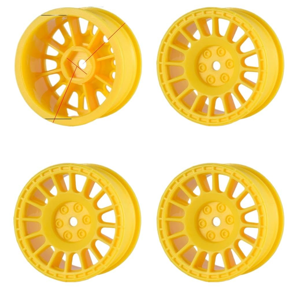 12mm Hex Wheels and Tires Compatible with 1/10 Scale Rally and Drift On-Road Racing Cars Compatible with TT02(AX-2203 Yellow)