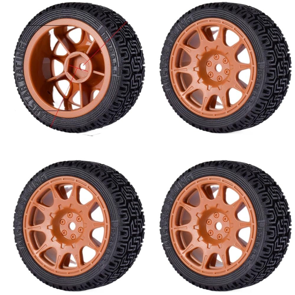 12mm Hex Wheels and Tires Compatible with 1/10 Scale Rally and Drift On-Road Racing Cars Compatible with TT02(AX-2312 Brown)