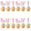 1st Birthday Cupcake Toppers Pink Glitter One Cupcake Decor First Birthday Cupcake Decoration for Baby Shower Boys Girls Party Supplies view 1