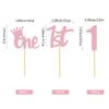 1st Birthday Cupcake Toppers Pink Glitter One Cupcake Decor First Birthday Cupcake Decoration for Baby Shower Boys Girls Party Supplies view 2