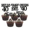12 Pcs 40th Birthday Cupcake Toppers Black Glitter 40 Cupcake Decor Straight Outta 1985 Cupcake Decorations Set for Cheers to 40 Years Birthday Party Supplies view 1