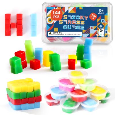 144PCS Sticky Stacking Cubes for Kids - Mini Squishy Cubes Sensory Toys for Toddler, Non Toxic Preschool Jelly Blocks for Building, Stretch, Squishy, Travel Essentials Toys for 3 4 5 6 Years Old