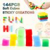 144PCS Sticky Stacking Cubes for Kids - Mini Squishy Cubes Sensory Toys for Toddler, Non Toxic Preschool Jelly Blocks for Building, Stretch, Squishy, Travel Essentials Toys for 3 4 5 6 Years Old view 2