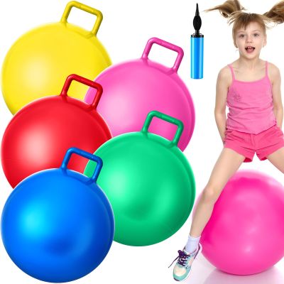 Lewtemi 5 Pcs Hopper Ball 22 Inch Outdoor Games Jumping Hopping Inflatable Bouncing Ball with Handle and Air Pump for Kids Adults Sport Field Playground Exercise Obstacle Course
