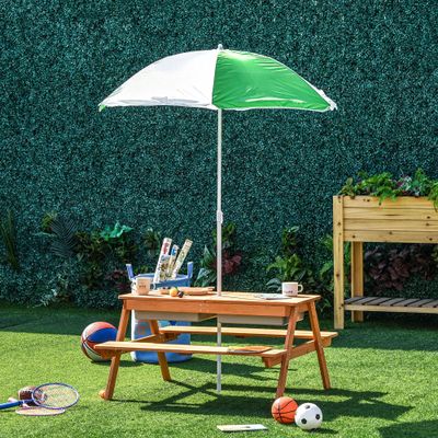 AMNOOI Kids Picnic Table with Adjustable Umbrella & Hidden Sand/Water Play Storage  Solid Wood Outdoor Furniture for Garden, Patio, Balcony | Multi-Purpose Activity Table for Playtime, Snacks