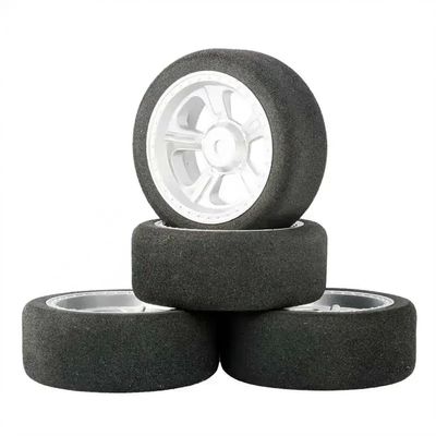 1/10 Scale Sponge Tires and Wheel Rims with 3mm Offset and 12mm Hex Compatible with On-Road RC Racing Car Models(B Silver 4PCS)