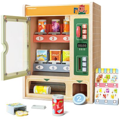 TOP BRIGHT Wooden Vending Machine Play Set, Play Food for KidsPretend Play Toys with Wooden Snack Bars and Drink Cans, Montessori Toys for Boys Girls Capybara Gift Age 3+ (Vending Machine)
