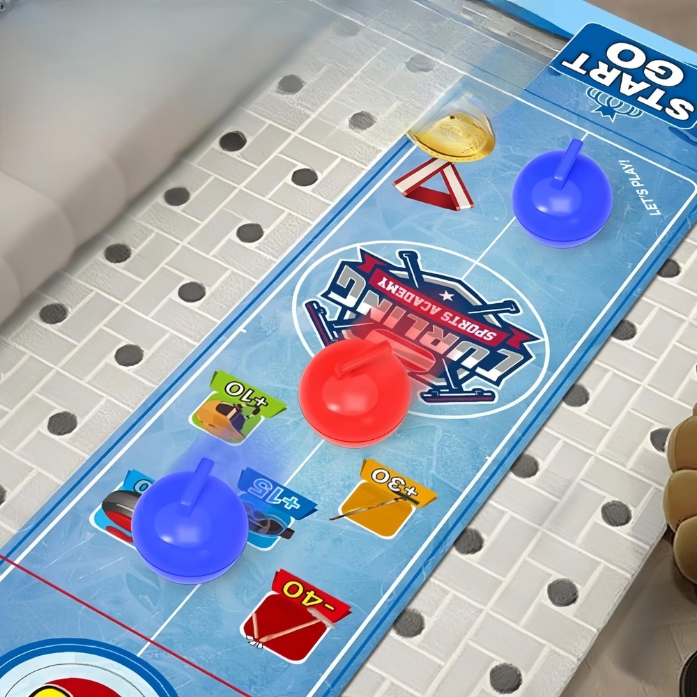 Battle Curling Game - Portable Desktop Ice Curling Competitive Set | Includes 10 Plastic Pie Game Mat | Family Gathering Board Game Sports