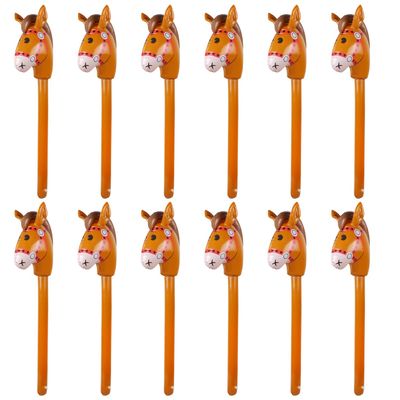 12PCS Inflatable Stick Horse,Blow Up Horse Head on Stick Pony Costume Western Cowboy Cowgirl Baby Shower Birthday Party Decorations Halloween Supplies Favors Props, 38 Inches (Brown)