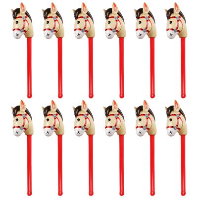 12PCS Inflatable Stick Horse,Blow Up Horse Head on Stick Pony Costume Western Cowboy Cowgirl Baby Shower Birthday Party Decorations Halloween Supplies Favors Props, 38 Inches (Red)