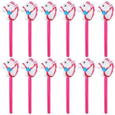 12PCS Inflatable Stick Horse,Blow Up Horse Head on Stick Pony Costume Western Cowboy Cowgirl Baby Shower Birthday Party Decorations Halloween Supplies Favors Props, 38 Inches (Pink)