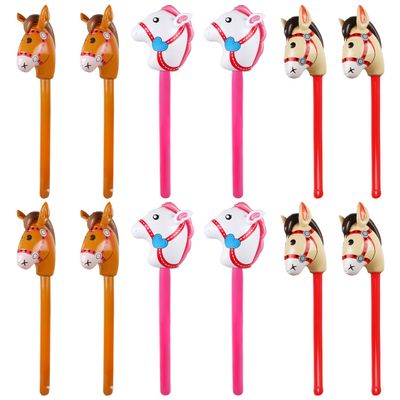 12PCS Inflatable Stick Horse,Blow Up Horse Head on Stick Pony Costume Western Cowboy Cowgirl Baby Shower Birthday Party Decorations Halloween Supplies Favors Props, 38 Inches (Multicolor)
