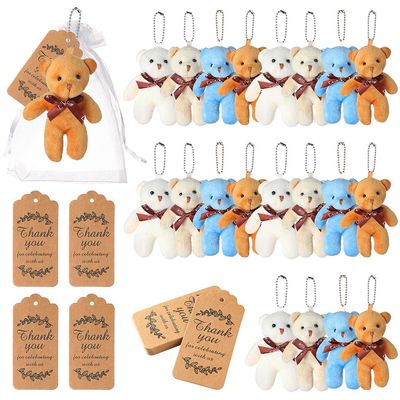 20-Pack Mini Bear Plush Toys, 4 Colors, Thank You Cards & Organza Gift Bags For Baby Showers And Parties