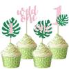 12 Pcs Pink Green Wild One Cupcake Topper Set Glitter 1st Birthday Cupcake Decorations for ungle Theme First Birthday Baby Shower Party Cupcake Decor Supplies view 1