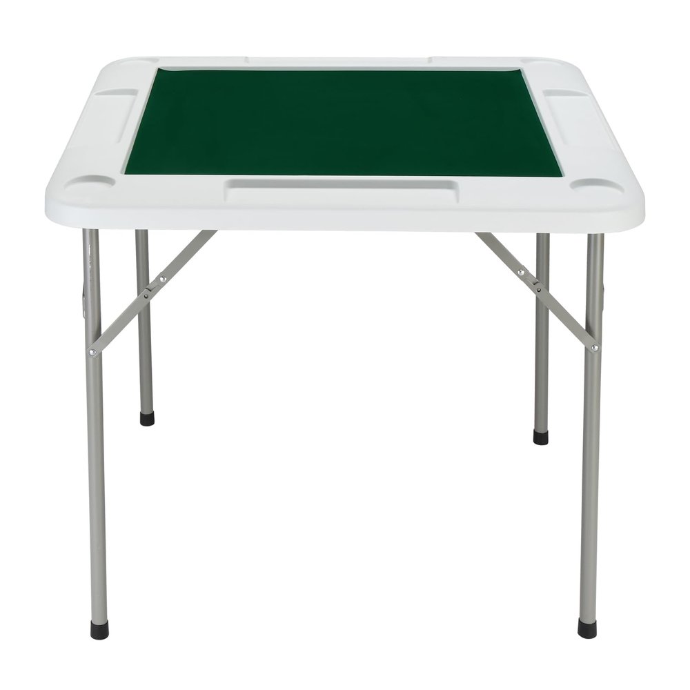 Bonnlo Portable Square Game Table, Suittable for 4 Players, with Cup Holders and Chip Grooves, for Poker and Domino, Puzzles Game, 35", Green