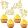 12Pcs Mis Quince Cupcake Toppers - Gold Glitter 'Mis 15' Butterfly Cupcake Decorations for 15th Birthday Theme Party Supplies view 1