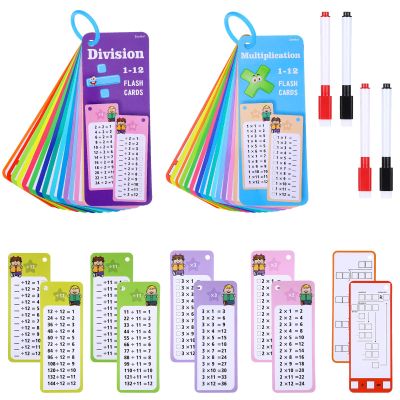 30PCS Reusable Multiplication Flash Cards&Division Flash Cards with 4 Dry Erase Pens 2 Rings,Math Flashcards for 1st to 3rd Grades,Math Games for Classroom and Home