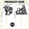 12Pcs Mis Quince Cupcake Toppers - Black Glitter 'Mis 15' Butterfly Cupcake Decorations for 15th Birthday Theme Party Supplies view 4