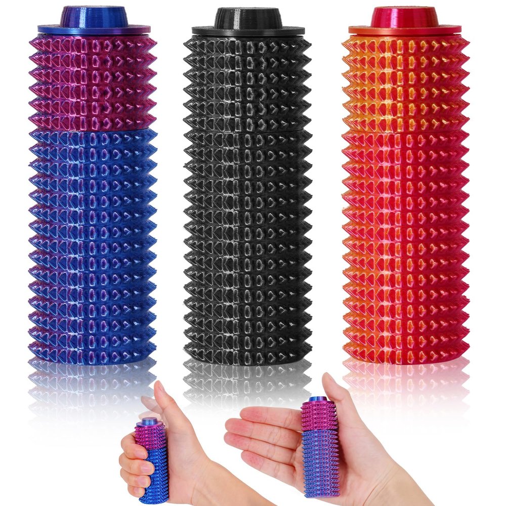 3PCS Little Ouchies Fidget, Pocket Mini Novelty Fidget Toy for Adults, Pain Stim Fidget, Spiky Grippie Stim for Anxiety Relief Positive (Black+Red+Purple)