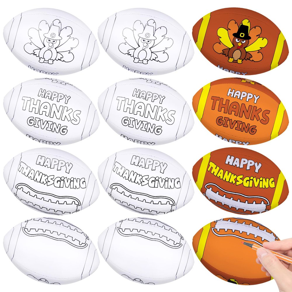 12 Pcs Thanksgiving Stress Footballs Crafts for Kids 5 Inch Color Your Own Footballs DIY Craft Thanksgiving Fall Coloring Stress Ball Harvest Party Craft Gifts for Kid Home Classroom Activities Supply