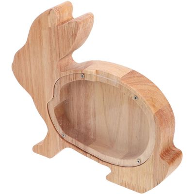 Abaodam Natural Wood Rabbit Shape Coin Bank for Boys and Girls Boys Birthday Wooden Piggy Bank for Home Decor