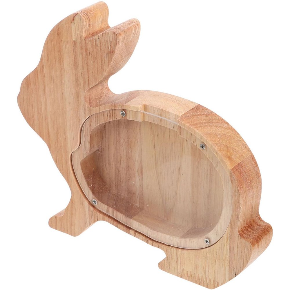 Abaodam Natural Wood Rabbit Shape Coin Bank for Boys and Girls Boys Birthday Wooden Piggy Bank for Home Decor