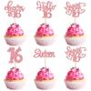 10 Pcs Happy 16th Birthday Cupcake Toppers - Rose Gold Glitter Sweet 16 Cupcake Picks for Happy 16th Birthday Anniversary Party Cake Decoration view 1