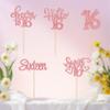 10 Pcs Happy 16th Birthday Cupcake Toppers - Rose Gold Glitter Sweet 16 Cupcake Picks for Happy 16th Birthday Anniversary Party Cake Decoration view 2