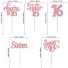 10 Pcs Happy 16th Birthday Cupcake Toppers - Rose Gold Glitter Sweet 16 Cupcake Picks for Happy 16th Birthday Anniversary Party Cake Decoration view 3