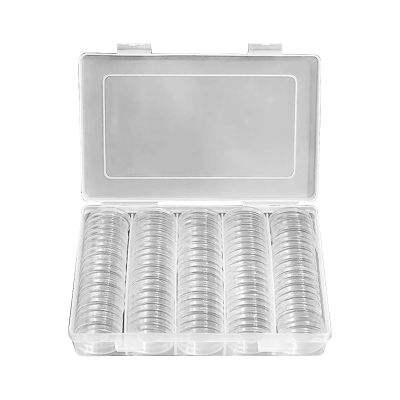 100pcs 25mm Coin Round Coin Holder Case with Storage Box for Coin Collection Supplies Protective Case