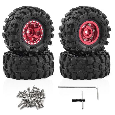 1.0" Beadlock RC Wheels and Tires for 1/18 TRX4M,1/24 Axail scx24 RC Crawler,1.0 Beadlock Tires w/Alloy Aluminium Wheels 1.0 rc Beadlock Rims,4PCS (red)
