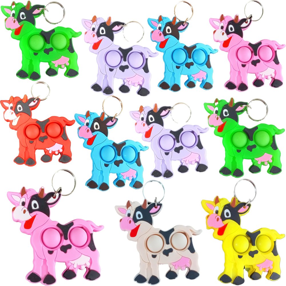 20 Packs Bulk Cow Mini Pop Keychain fidgets Bubble hoilday Summer Party Favors Classroom Students Teacher Prizes