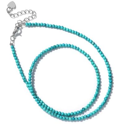 ZYIBPMSJKQCFK 2mm Blue Turquois Stone Necklace Simple Small Mini Gem Bead Clavicular Chain Choker Handmade For Women Men,Blue Turquoise,38-40cm