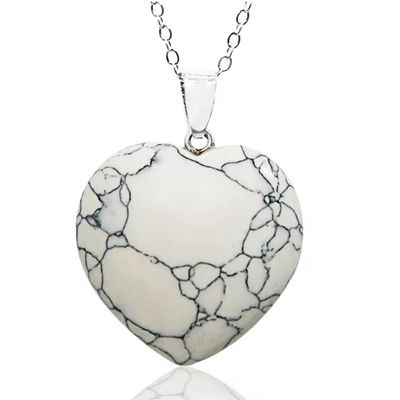 3 * 3.3cm Natural Stone Necklace Heart Shaped Chakra Necklace For Women,White Turquoise,48cm +5CM