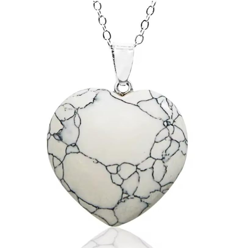 3 * 3.3cm Natural Stone Necklace Heart Shaped Chakra Necklace For Women,White Turquoise,48cm +5CM
