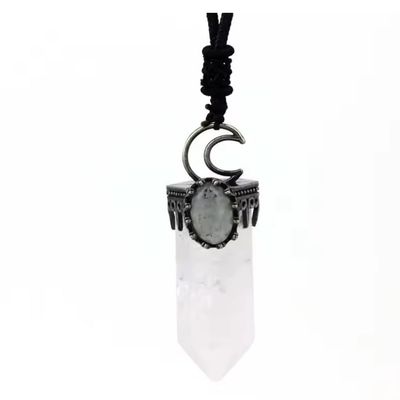 60x23mm Hexagon Stone Pendant Necklace For Women Natural Amethyst Braided Rope Adjustable Pendant Necklace,white,26inch/66cm