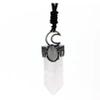 60x23mm Hexagon Stone Pendant Necklace For Women Natural Amethyst Braided Rope Adjustable Pendant Necklace,white,26inch/66cm view 1