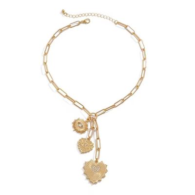 3 * 3cm Retro Heart Pendant Choker Necklace For Women Goth Metal Gold Chain Accessories,Gold,37+7cm