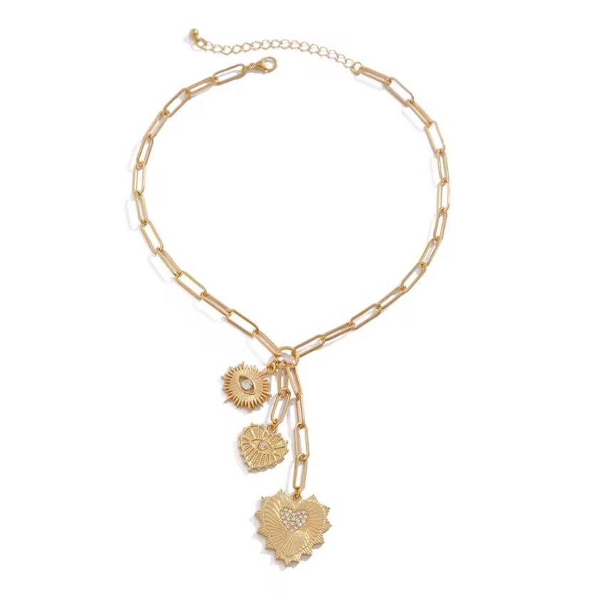 3 * 3cm Retro Heart Pendant Choker Necklace For Women Goth Metal Gold Chain Accessories,Gold,37+7cm